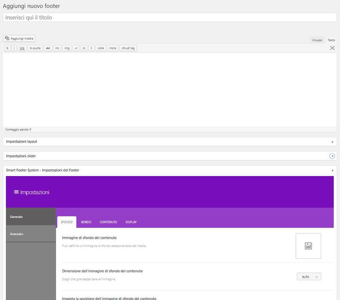 Aggiunta nuovo footer editor