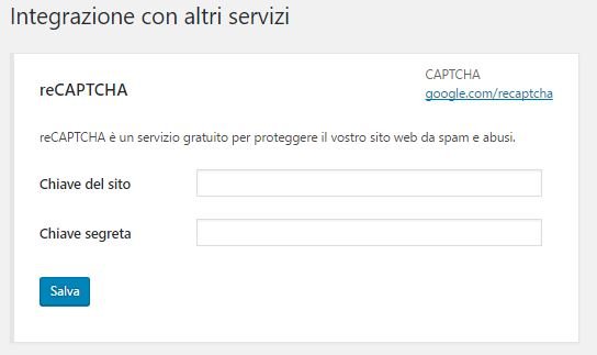 Creare un form di contatto con Contact Form 7 - reCAPTCHA