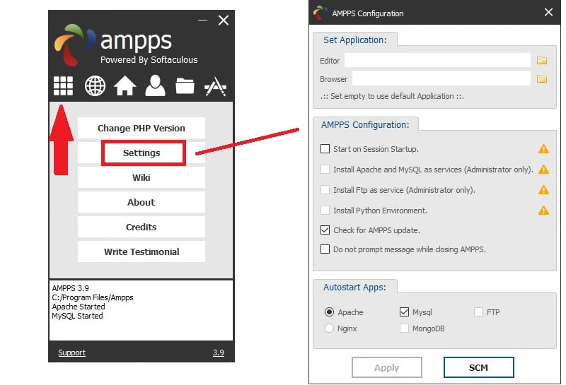 AMPPS settings
