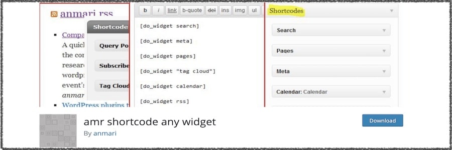 amr shortcode any widget