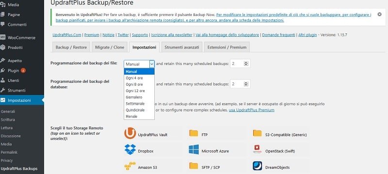 come fare backup automatici con UprdraftPlus
