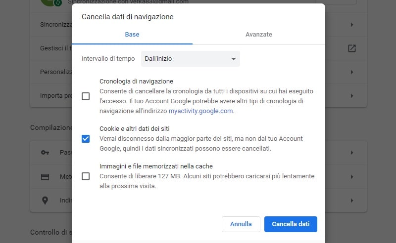 Come cancellare cookie e altri dati Chrome