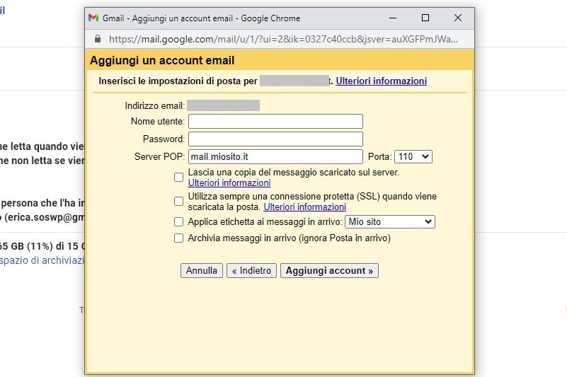Importazione email su Gmail