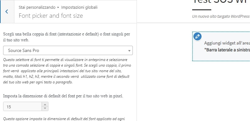 Impostazioni Customizr per i font