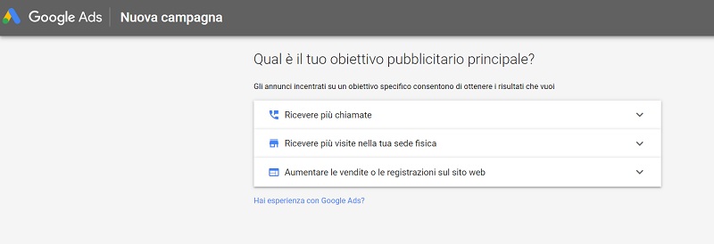 Creazione account Google Ads