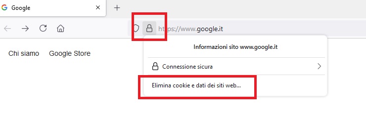 Eliminare i cookie di un singolo sito Firefox