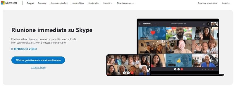 Esempio di call to action sul sito di Skype