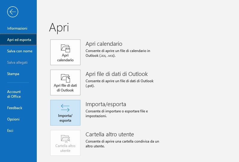 Esporta mail Outlook