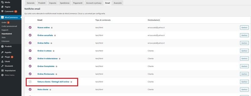 Email fattura WooCommerce