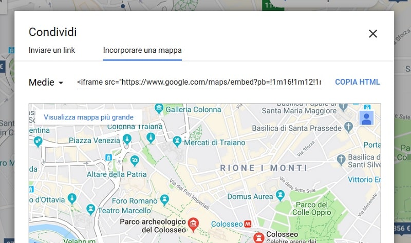 Incorporare mappa Google sul sito