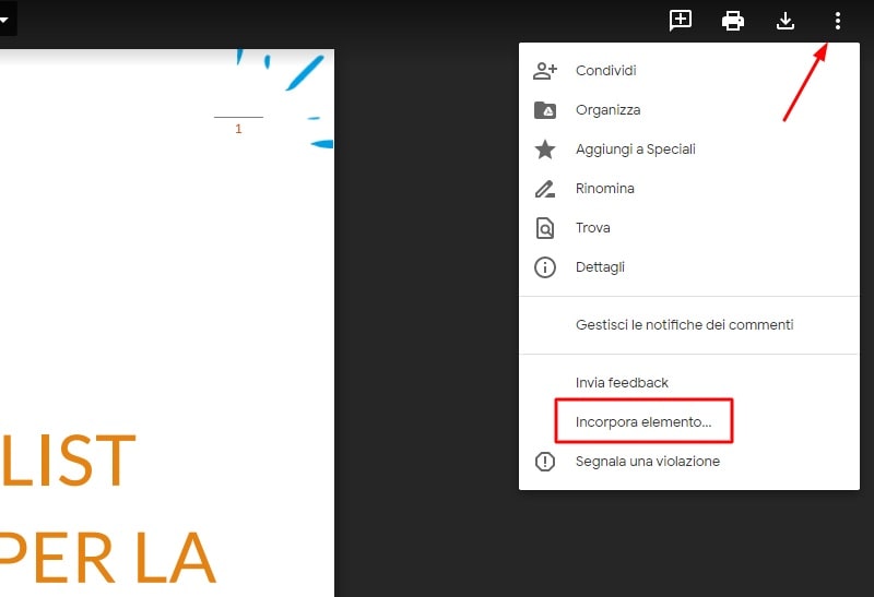 Incorporare un PDF da Google Drive
