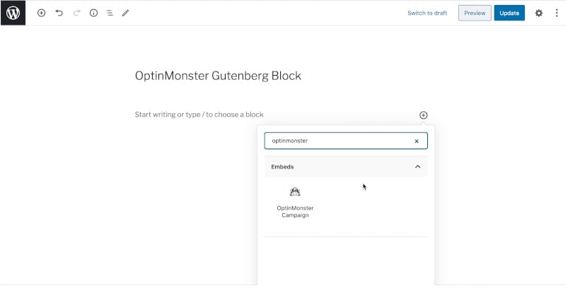 Plugin OptinMonster blocchi Gutenberg