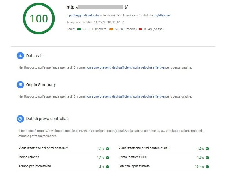 Google Pagespeed misura la velocità della pagina
