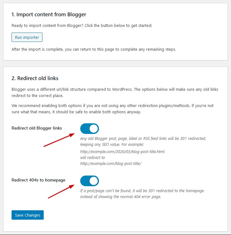 Imposta i redirect da Blogger a WordPress