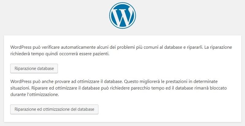 riparazione database per risolvere errore di connessione