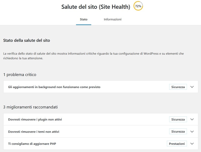 Site health WordPress 5.2