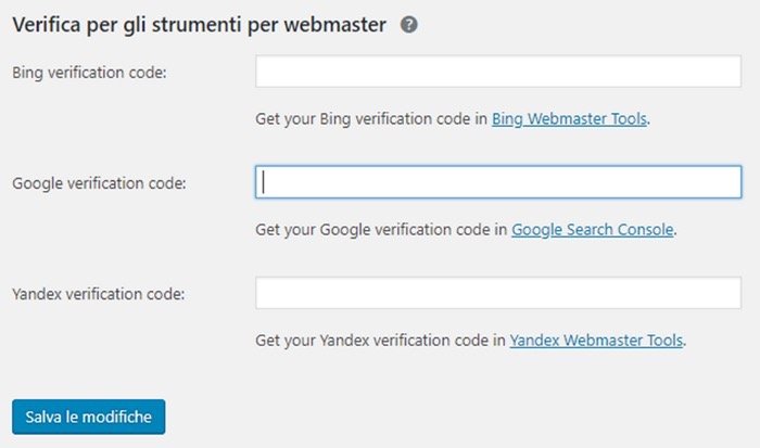 Collegare Google Strumenti per Webmaster con Yoast SEO