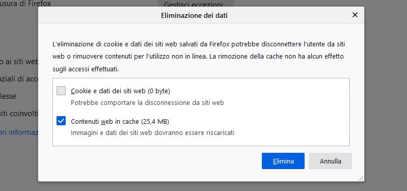 Cancellare cache Firefox