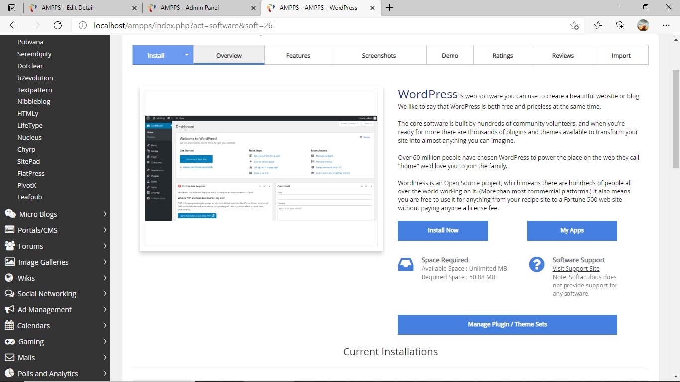 Installare WordPress con AMPPS