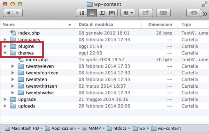 cartella wp-content Mac
