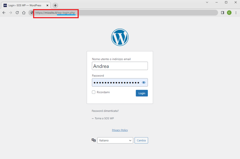 Come accedere bacheca di WordPress