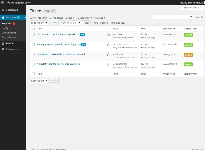 Screenshot dell'interfaccia di WPHelpDesk per WordPress